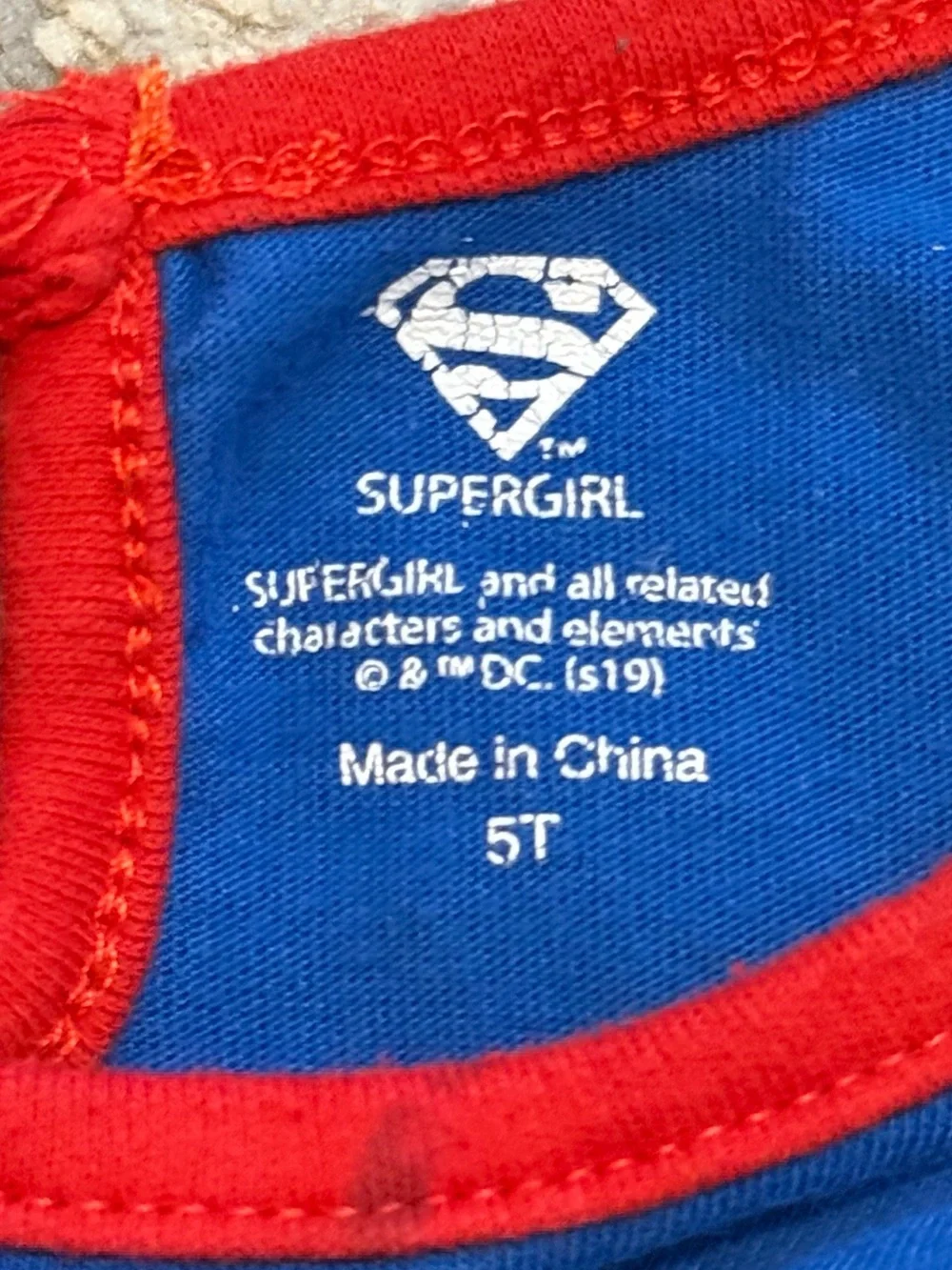 Supergirl Dress Girls 5T Superhero Costume Glitter Logo Red Blue Halloween